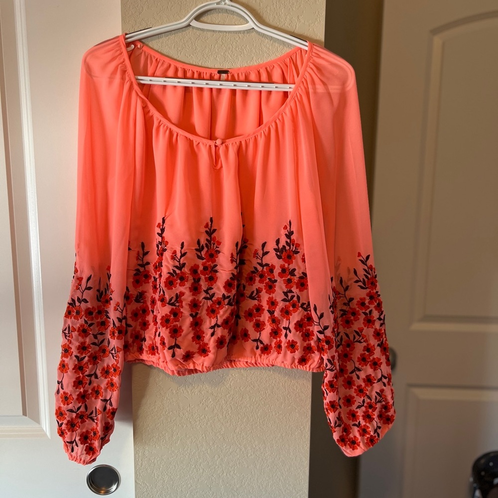 Free people embroidered blouse- coral color